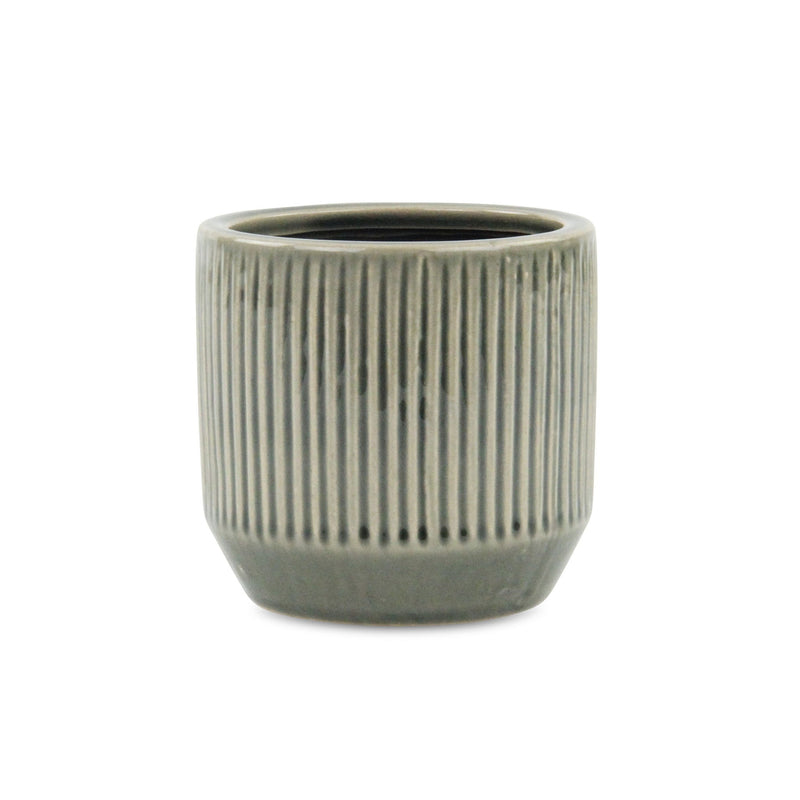 Striped Round Pot Planter (487457) - Gray