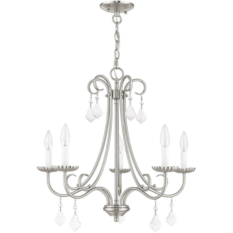 22" Five-Light Dimmable Chandelier With Shades - Nickel