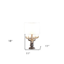 Load image into Gallery viewer, Stag Bust Table Lamp With White Drum Shade - Antiqued Bronzed
