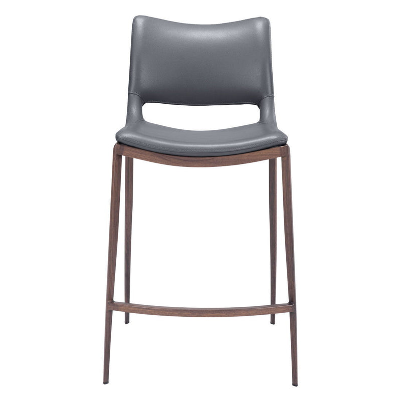 25" Faux Leather And Steel Low Back Counter Height Bar Chairs (Set of 2) - Dark Gray / Brown