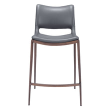 Load image into Gallery viewer, 25" Faux Leather And Steel Low Back Counter Height Bar Chairs (Set of 2) - Dark Gray / Brown
