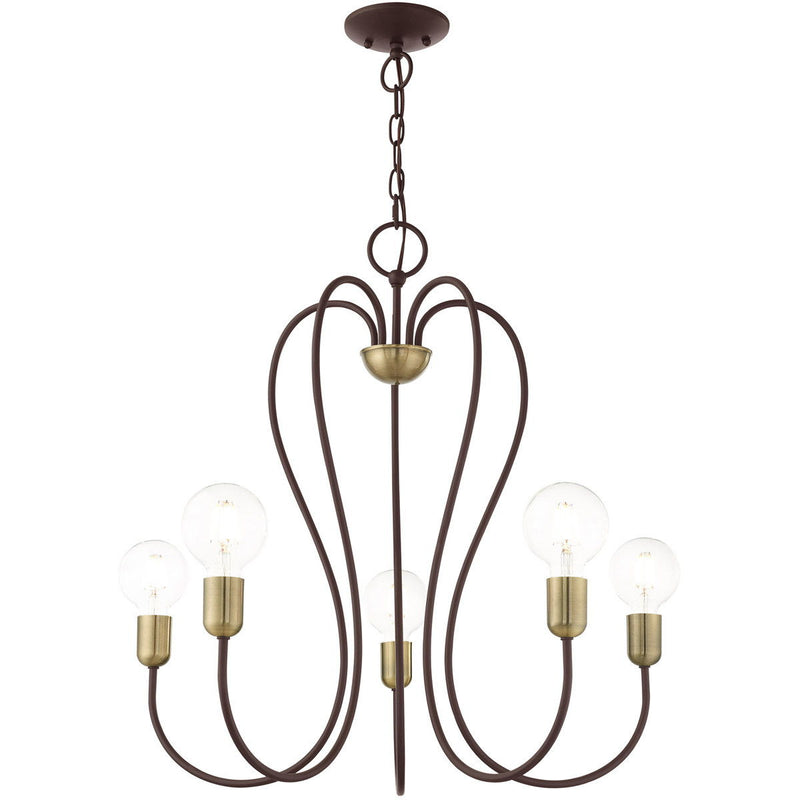 25'' Five-Light Dimmable Chandelier With Shades - Bronze