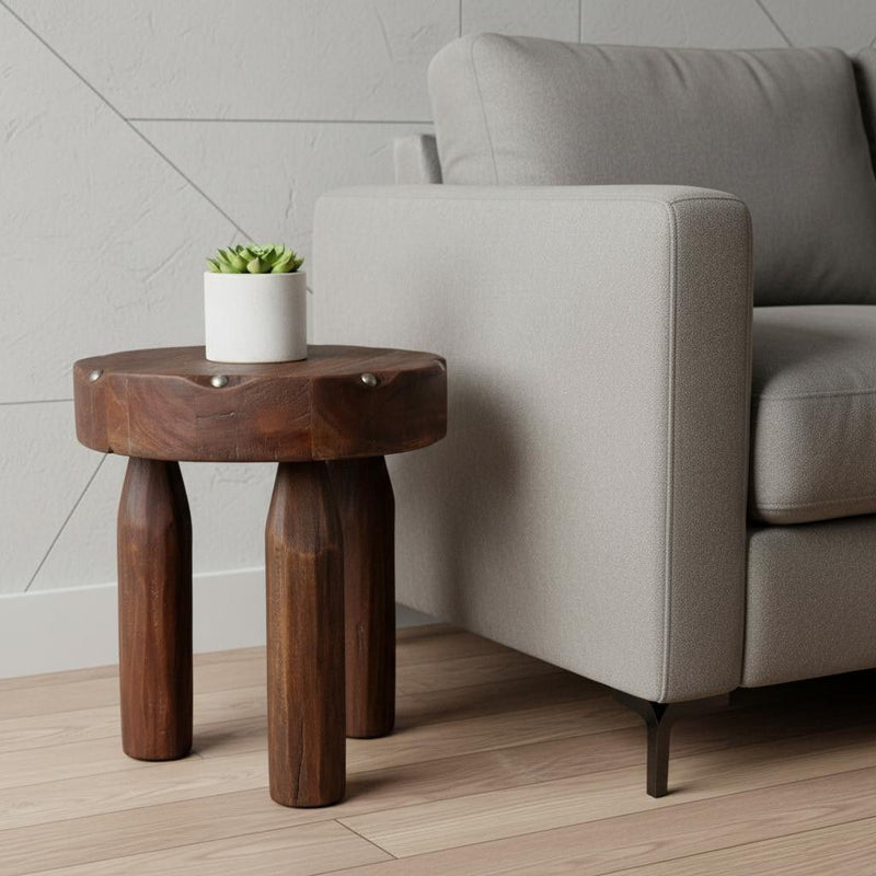 19" Solid Wood Round End Table - Brown