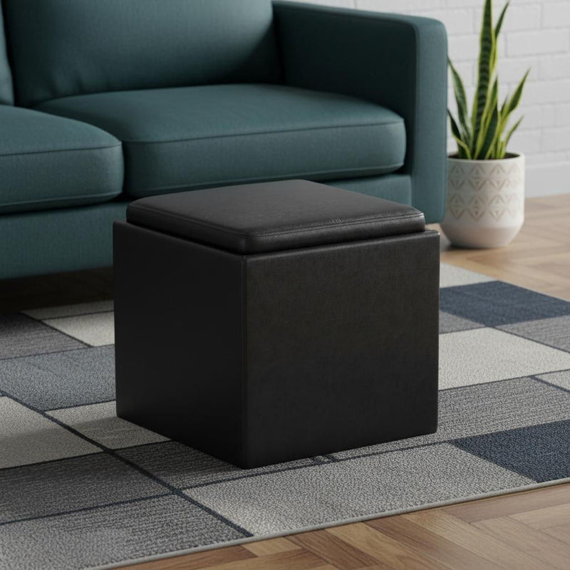 17" Upholstery Storage Ottoman - Black