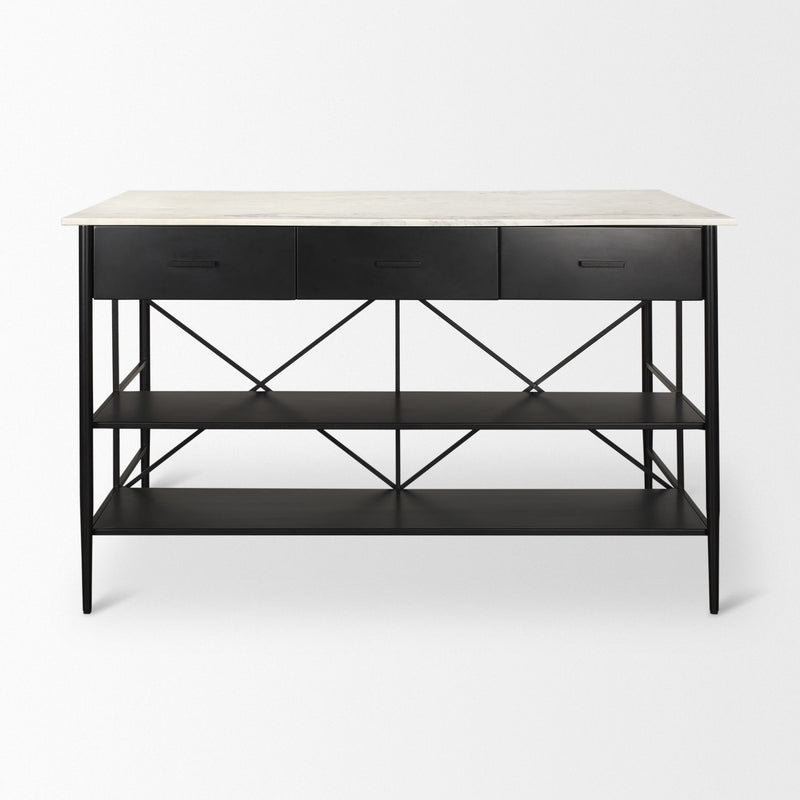 Marble Kitchen Island With Storage - White / Black