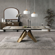 Load image into Gallery viewer, Malika - Ceramic Top Dining Table - Gray &amp; Copper Cross Brushed
