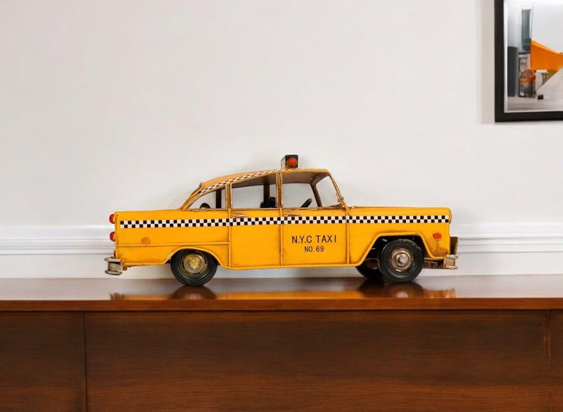 Hand Painted NYC Taxi Tabletop Sculpture - Yellow