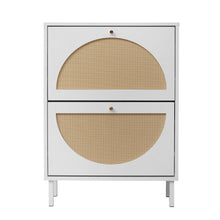 Load image into Gallery viewer, 2 Door Shoe Rack, Rattan, Double Layer, Suitable For Living Room, Hallway - White
