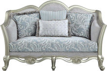 Load image into Gallery viewer, Damask Linen Curved Loveseat And Toss Pillows - Light Gray / Champagne
