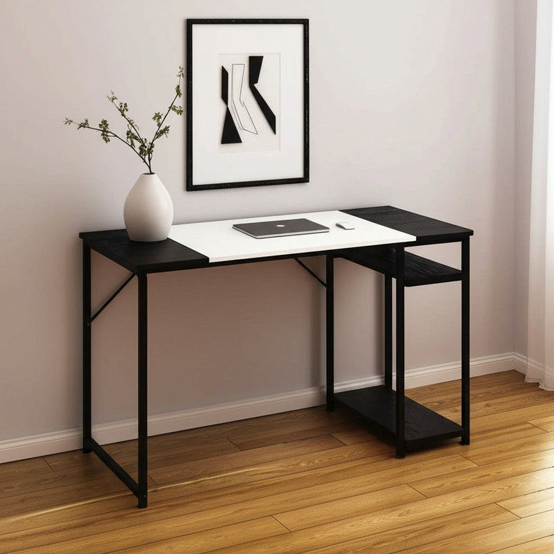 47" Wood And Metal H-Shape Computer Desk - Black And White