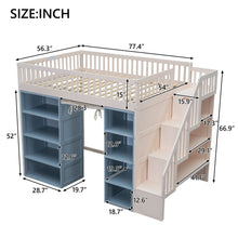 Load image into Gallery viewer, Full Size Loft Bed With 2 Four Layer Storage Cabinets And Curtain With Built In Staircase And Privacy Curtain - White
