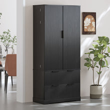 Load image into Gallery viewer, Fluted Kitchen Pantry Cabinet With 2 Large Drawers &amp; 8 Door Spice Rack
