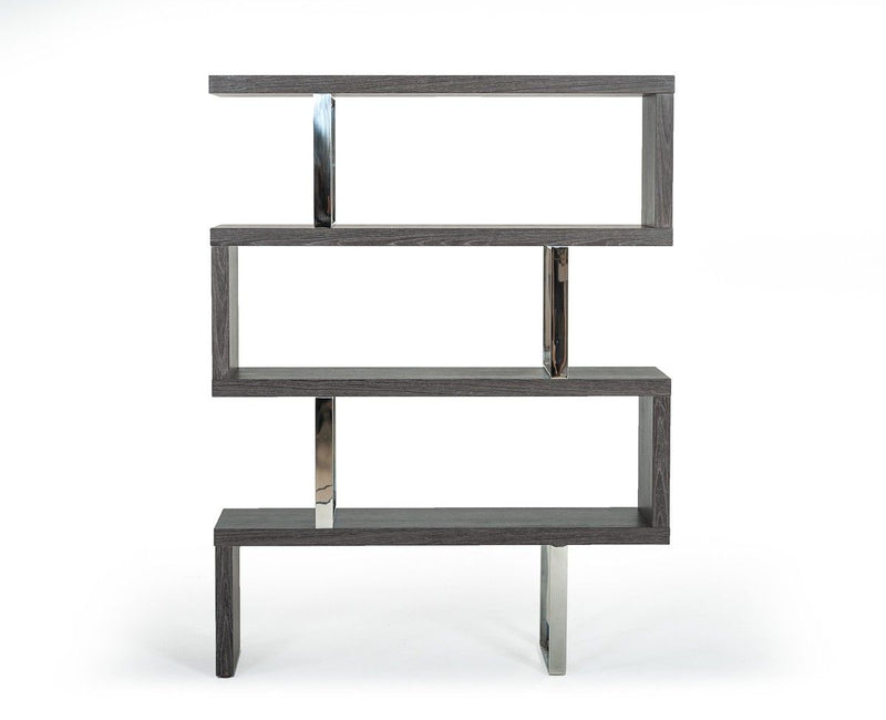 Elm Chrome Four Tier Zig Zag Bookcase - Gray