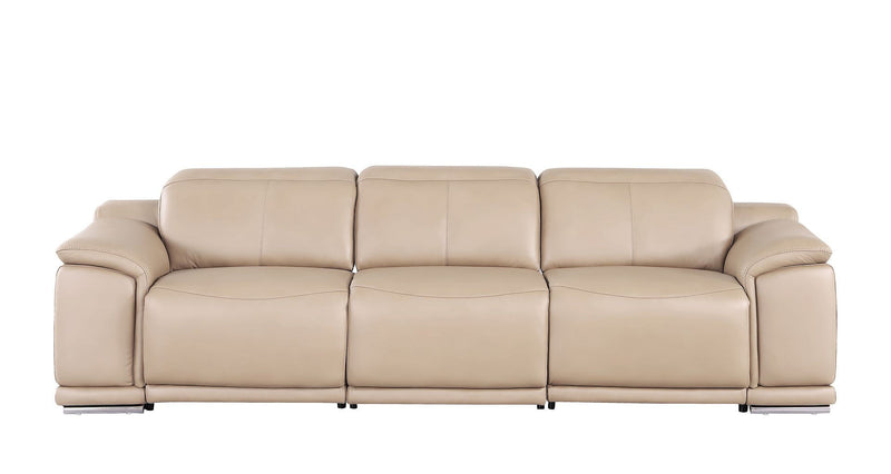 Leather Reclining Stainless Steel USB Sofa - Beige