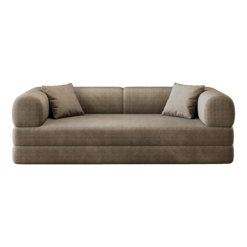 Corduroy Convertible Futon Sleeper Sofa With Toss Pillows - Camel