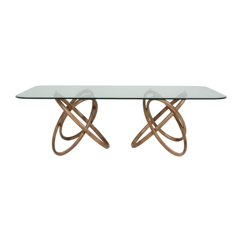 94" Glass And Solid Wood Pedestal Base Dining Table - Natural