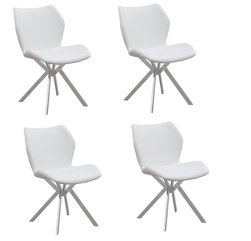 Upholstered Faux Leather Dining Side Chairs (Set of 4) - White / Silver