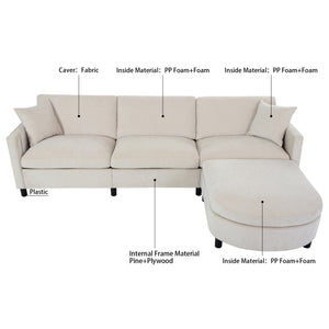 107.87'Sectional Sofa Couch With 1 Ottoman,Seat Cushion and Back Cushion Removable