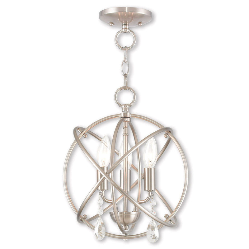 14" Three-Light Dimmable Chandelier With Shades - Nickel