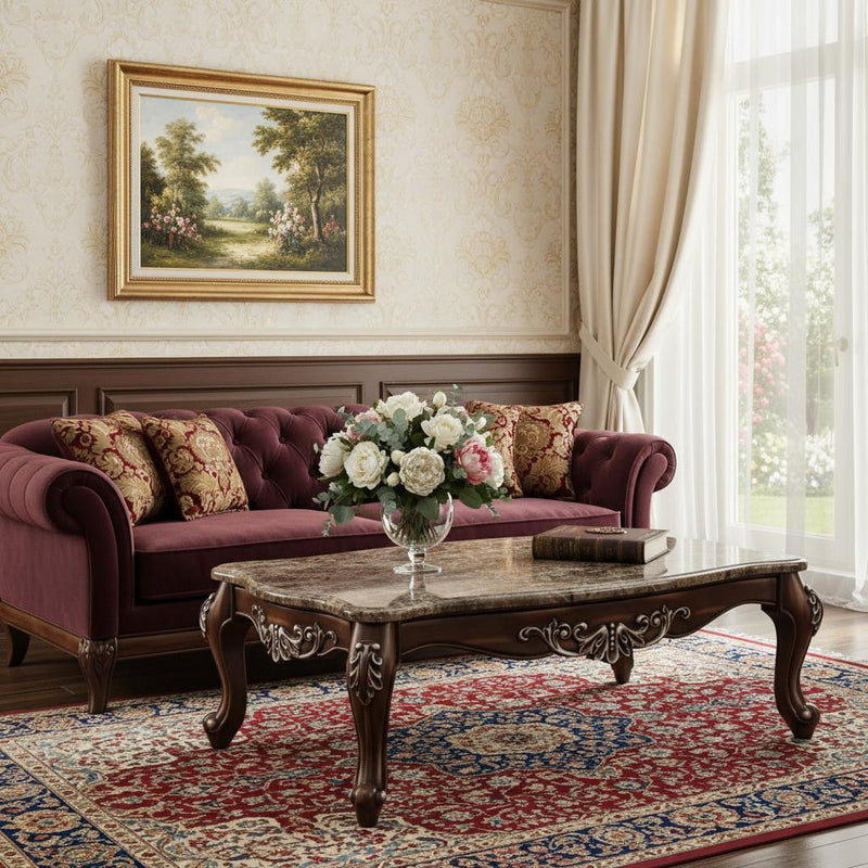 Faux Marble And Solid And Manufactured Wood Coffee Table - Brown And Oak
