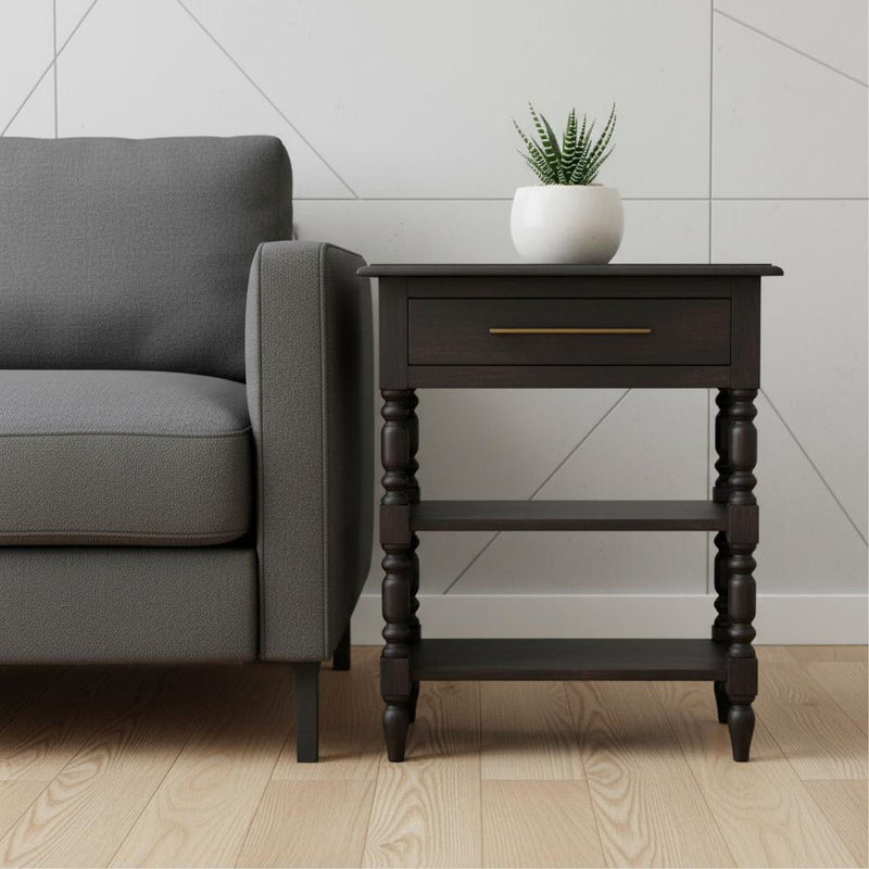 Solid Wood Wood End Table With Drawer Shelf (719330) - Brown