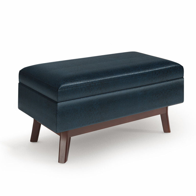 36" Leather Cocktail Ottoman With Storage - Blue / Brown