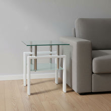 Load image into Gallery viewer, Glass And Metal Square End Table With Shelf - Clear / White
