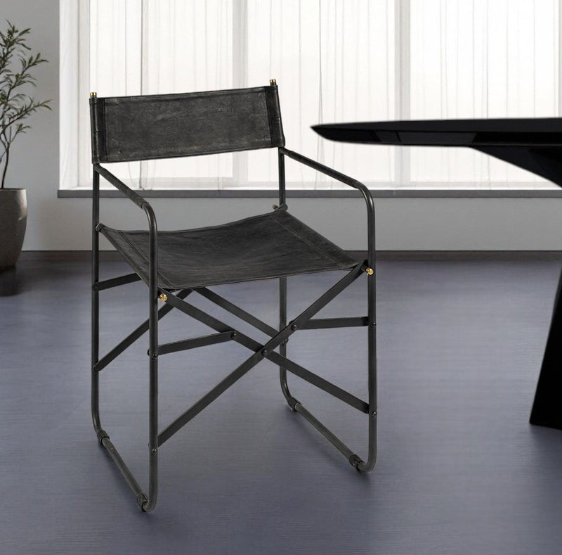Leather Open Back Dining Arm Chair - Black