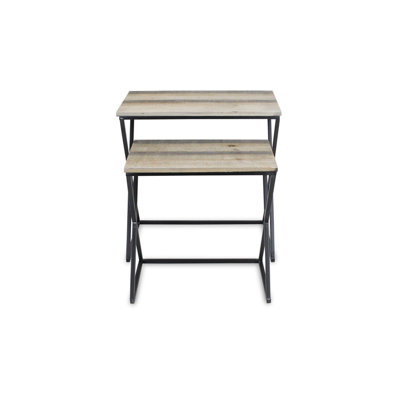 Solid Wood Frame Nested Tables (Set of 2) - Brown / Black
