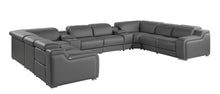 Load image into Gallery viewer, Italian Leather Power Reclining U-Shaped Ten Piece Corner Sectional With Console - Dark Gray
