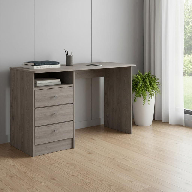 Computer Desk With Three Drawers (403811) - Light Gray / Brown