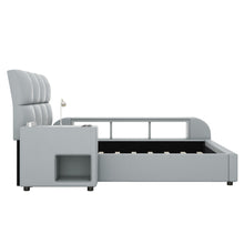 Load image into Gallery viewer, Queen Size Upholstered Platform Bed with Multimedia Nightstand and Storage Shelves, Gray
