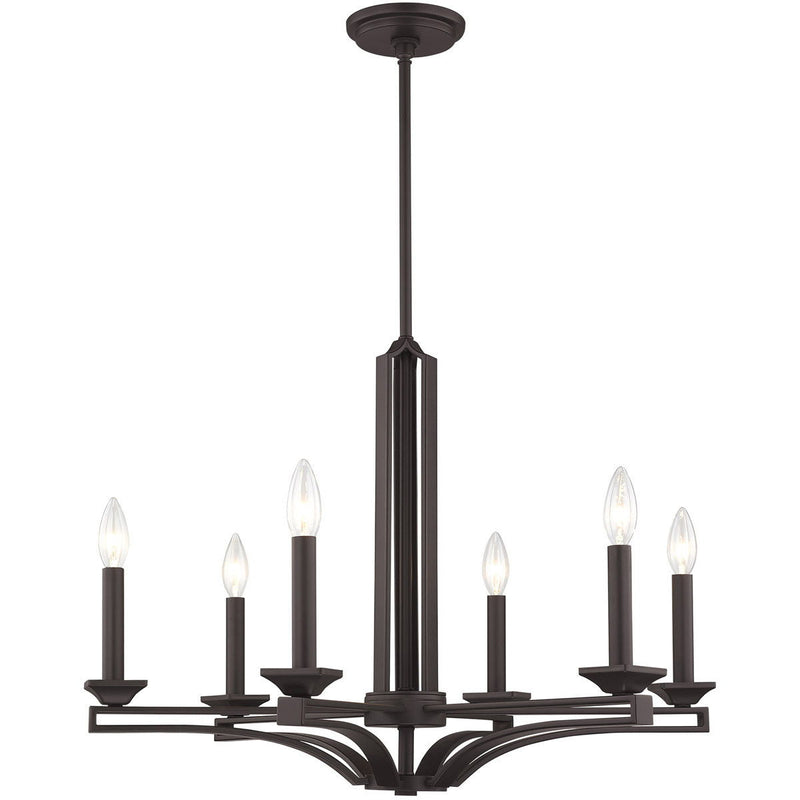 27'' Six-Light Dimmable Chandelier With Shades - Bronze