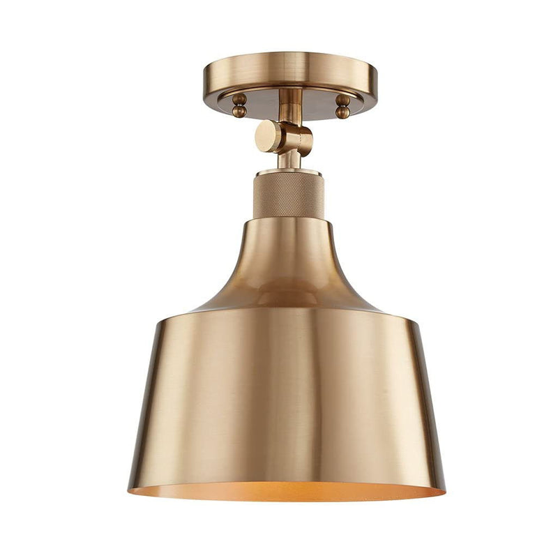 Shaded Metal Dimmable Flush Chandelier With Shades - Antiqued Brass