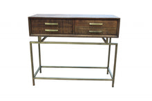 Load image into Gallery viewer, 36" Solid Wood Distressed Frame Console Table With Storage - Brown And Brass
