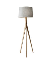 Load image into Gallery viewer, Solid Wood Tripod Floor Lamp With Gray Fabric Empire Shade - Natural
