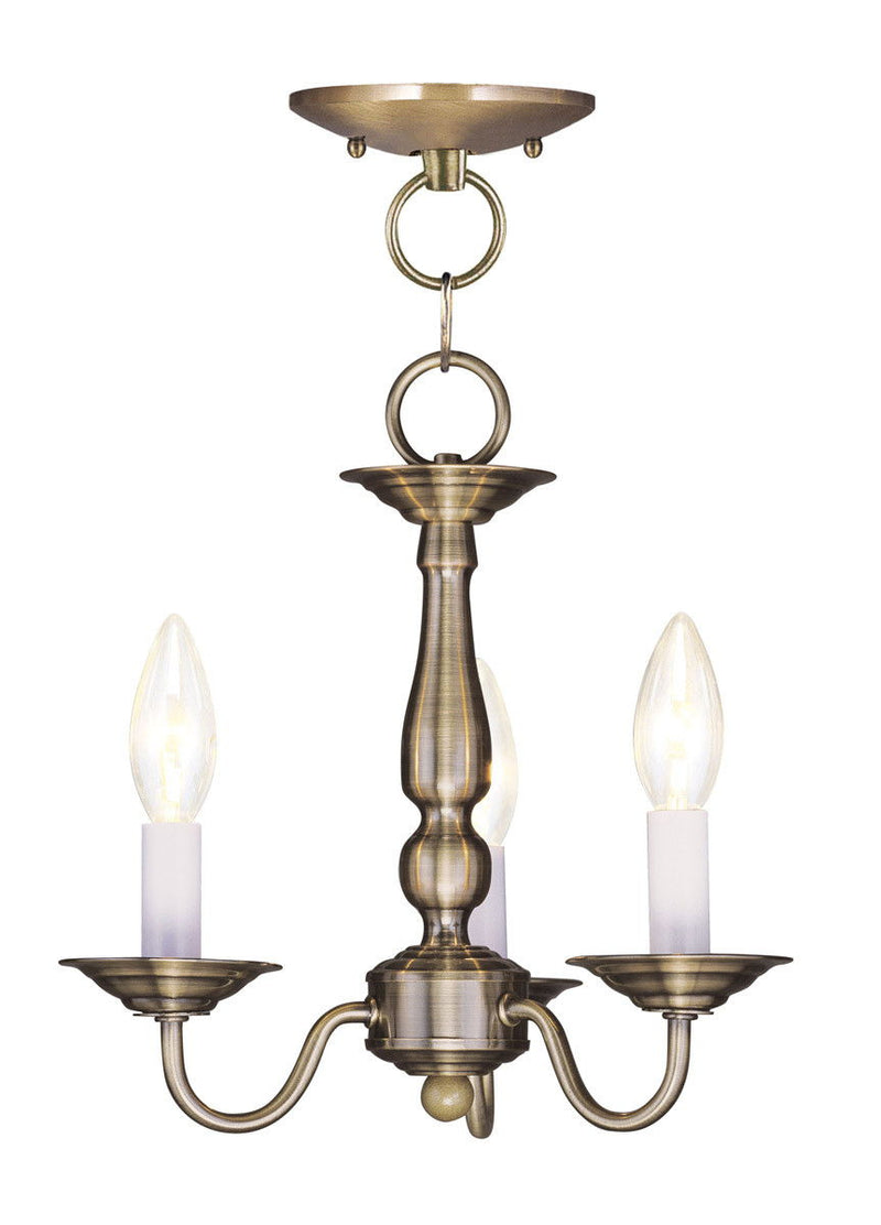 11" Three Light Dimmable Chandelier With Shades - Antiqued Brass