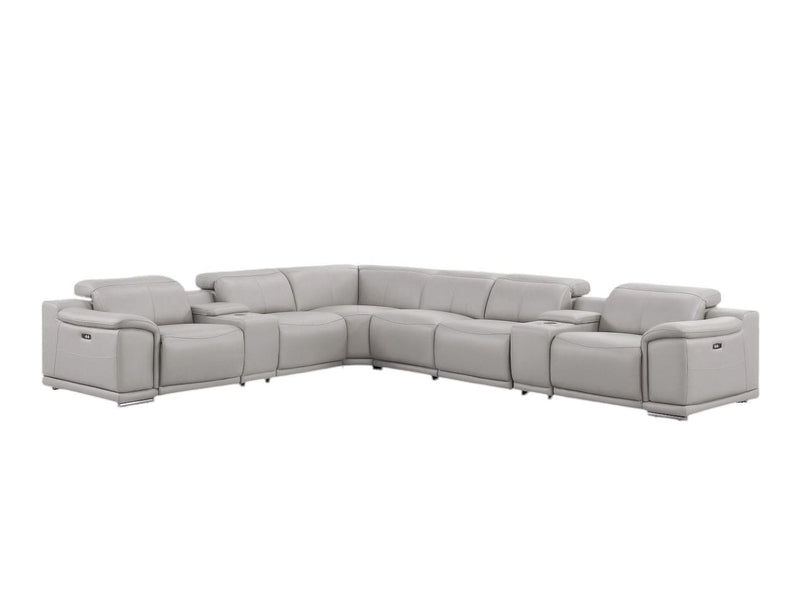 Leather Modular L Shaped Eight Piece Corner Sectional With Console - Ash / Gray
