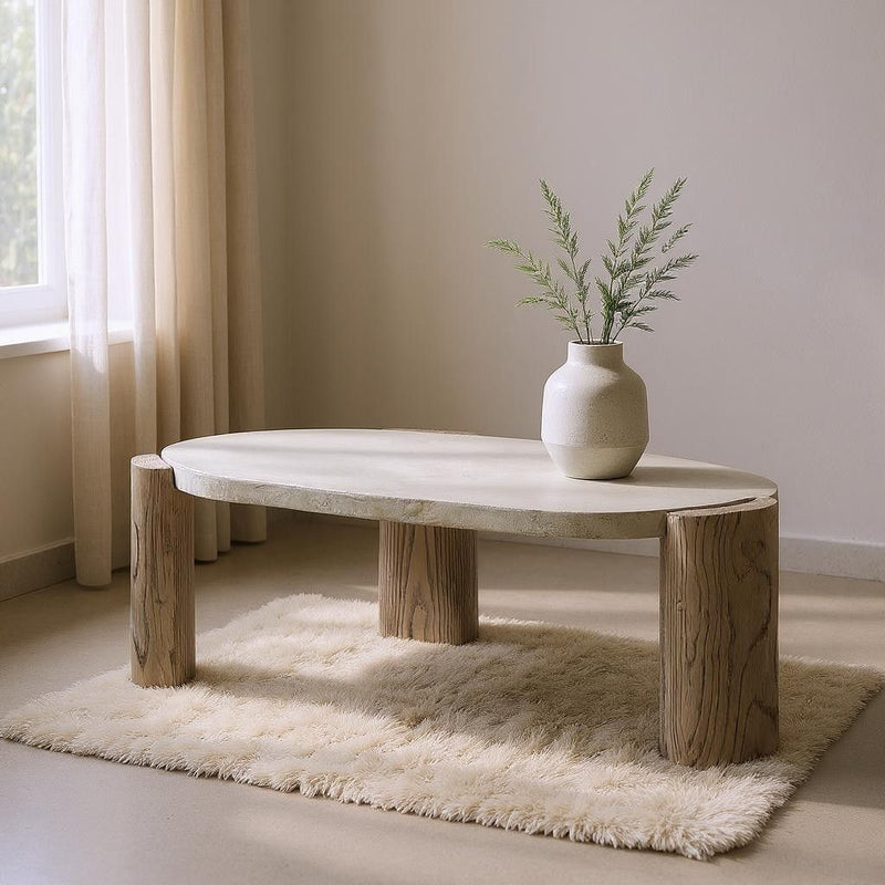 47" Oak Distressed Cement Oval Coffee Table - Gray