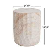 Load image into Gallery viewer, Outdoor / Indoor Lightweight Concrete Side Table, Cylinder Travertine Finish Accent Table - Beige
