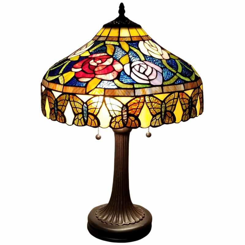 Metal Two Light Candlestick Table Lamp With Red And Black Shade - Dark Brown