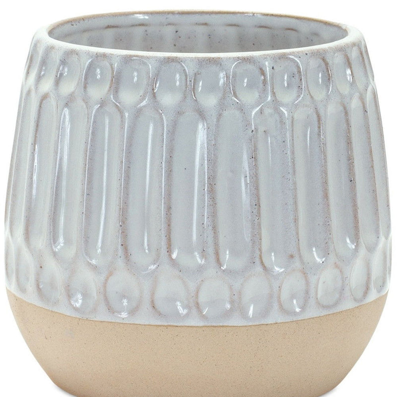 Ribbed Round Porcelain Table Vase (Set of 2) - Beige / White