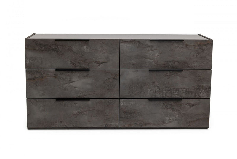 Faux Marble Solid Six Drawer Double Dresser - Gray