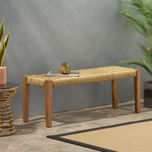 Angie - Bench Outdoor Seating Acacia Wood Faux Rattan - Teak