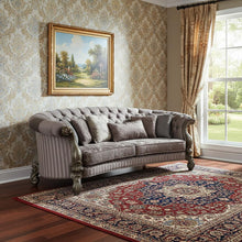 Load image into Gallery viewer, Velvet Curved Floral Sofa And Toss Pillows With Champagne Legs - Gray
