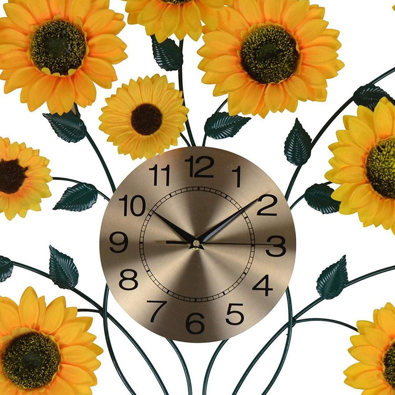 Silent Analog Floral Wall Clock - Yellow / Green / Yellow