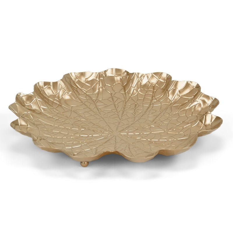 12" Metal Handmade Leaf Trinket Tray - Gold