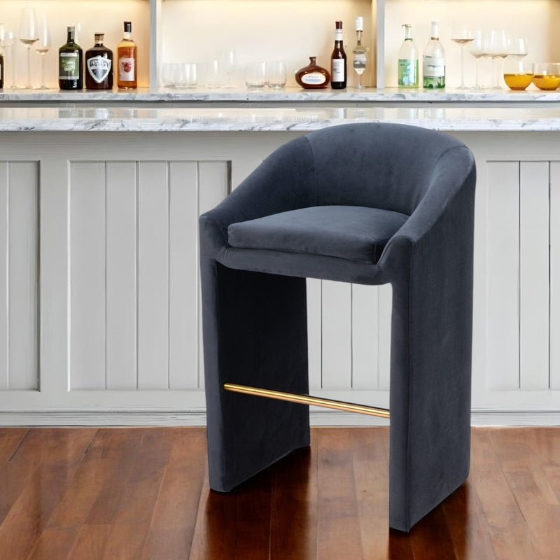 Velvet And Steel Low Back Bar Height Bar Chair - Gray And Gold
