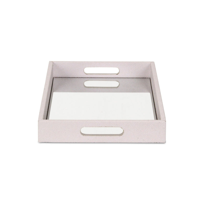 16" Shagreen And Mirror Tray - White