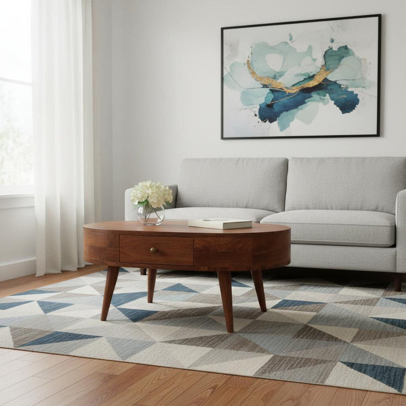33" Solid Wood Oval Coffee Table With Drawer - Natural
